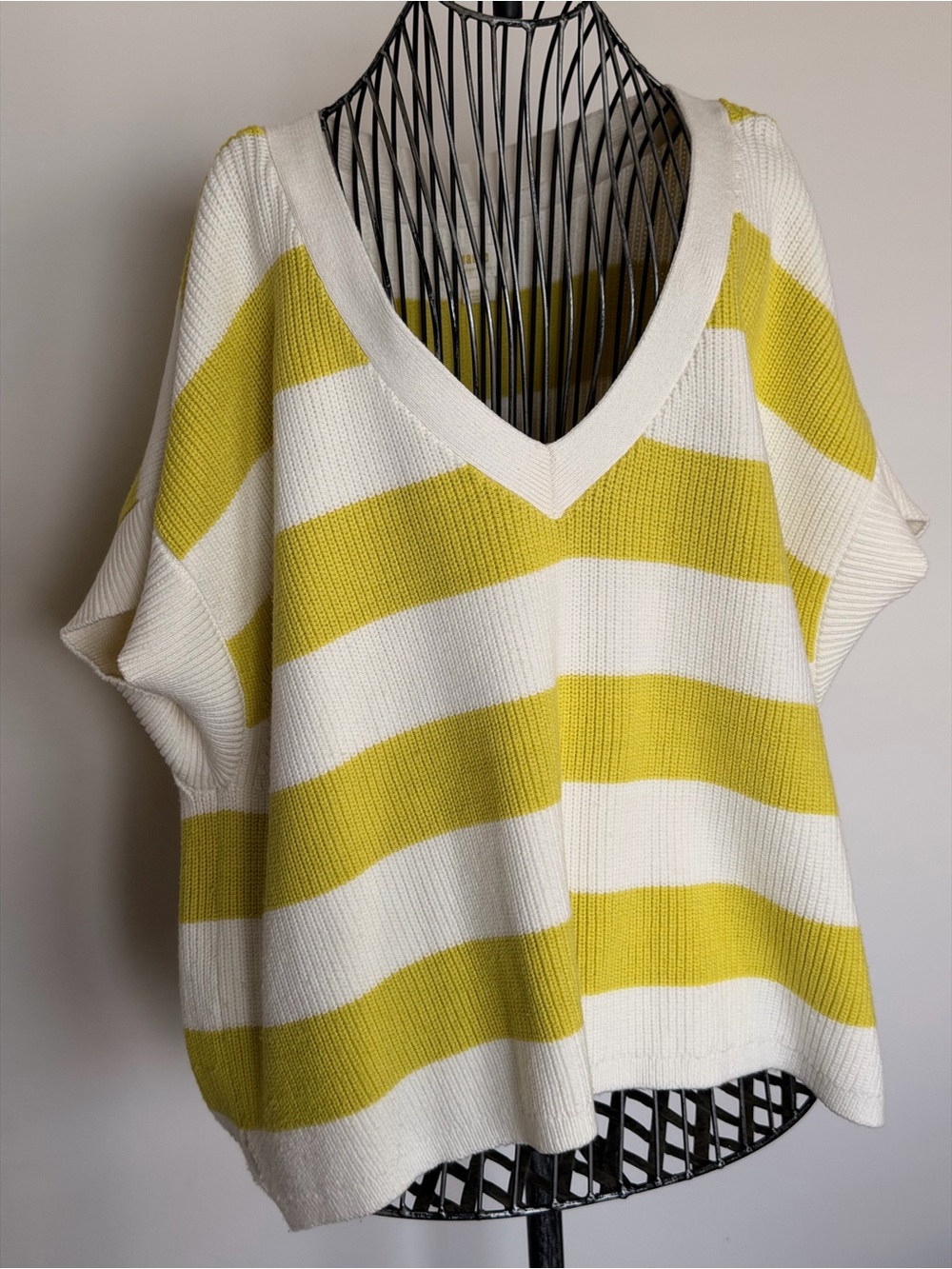 Anthropologie Striped V-Neck Sweater in Yellow and White